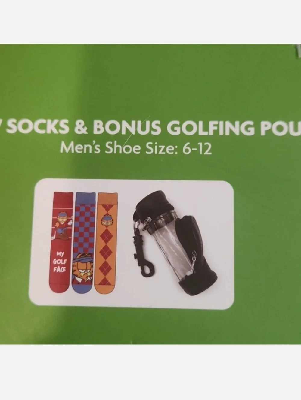 NIB Garfield Crew Socks & Golfing Pouch Bag Orange Clear Black Blue